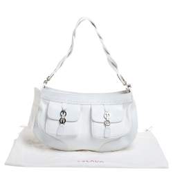 Escada White Leather Double Pocket Braided Handle Hobo
