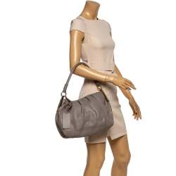 Pre Owned Escada Grey Leather Zip Hobo