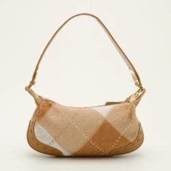 Escada Tan and White Calf Hair Argyle Shoulder Bag 