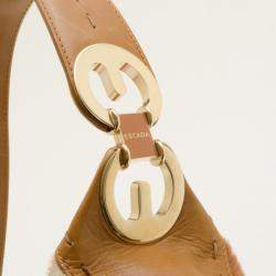 Escada Tan and White Calf Hair Argyle Shoulder Bag 