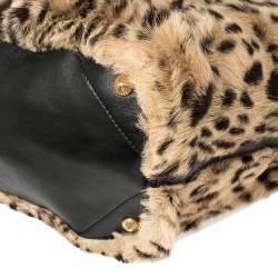 Pre Owned Escada Black/Beige Tiger Print Faux Fur and Leather Turnlock Flap Tote