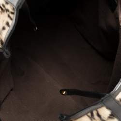 Pre Owned Escada Black/Beige Tiger Print Faux Fur and Leather Turnlock Flap Tote