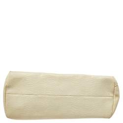 Escada Cream Lizard Embossed Leather Baguette Shoulder Bag