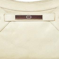 Escada Cream Lizard Embossed Leather Baguette Shoulder Bag