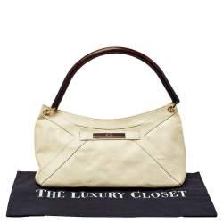 Escada Cream Lizard Embossed Leather Baguette Shoulder Bag