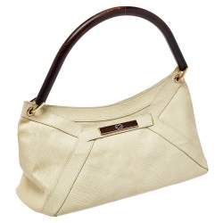 Escada Cream Lizard Embossed Leather Baguette Shoulder Bag