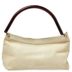 Escada Cream Lizard Embossed Leather Baguette Shoulder Bag