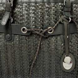 Pre Owned Escada Green Woven Leather Tassel Tote