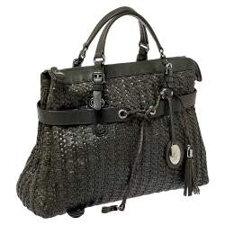 Pre Owned Escada Green Woven Leather Tassel Tote