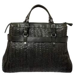 Pre Owned Escada Green Woven Leather Tassel Tote