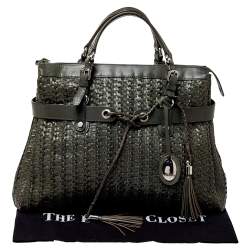 Pre Owned Escada Green Woven Leather Tassel Tote