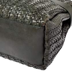 Pre Owned Escada Green Woven Leather Tassel Tote