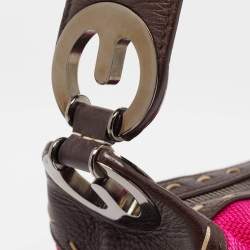 Escada Magenta/Dark Brown Leather and Canvas Small Eluna Bag