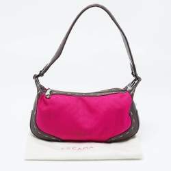 Escada Magenta/Dark Brown Leather and Canvas Small Eluna Bag