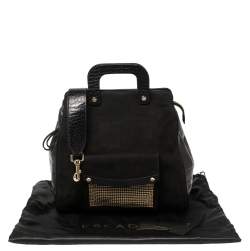 Pre Owned Escada Black Croc Embossed Leather and Suede Convertible Tote