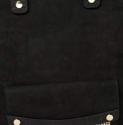 Pre Owned Escada Black Croc Embossed Leather and Suede Convertible Tote