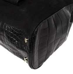 Pre Owned Escada Black Croc Embossed Leather and Suede Convertible Tote