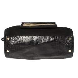 Pre Owned Escada Black Croc Embossed Leather and Suede Convertible Tote