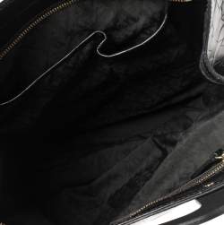 Pre Owned Escada Black Croc Embossed Leather and Suede Convertible Tote