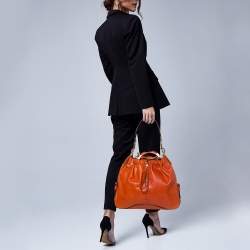 Pre Owned Escada Burnt Orange Textured Leather Zip Detail Shoulder Bag