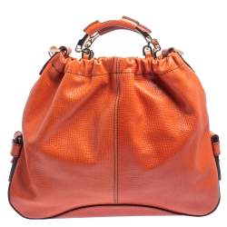 Pre Owned Escada Burnt Orange Textured Leather Zip Detail Shoulder Bag