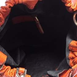 Pre Owned Escada Burnt Orange Textured Leather Zip Detail Shoulder Bag