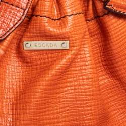 Pre Owned Escada Burnt Orange Textured Leather Zip Detail Shoulder Bag