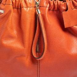 Pre Owned Escada Burnt Orange Textured Leather Zip Detail Shoulder Bag