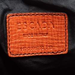 Pre Owned Escada Burnt Orange Textured Leather Zip Detail Shoulder Bag