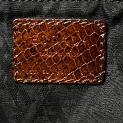 Escada Ombre Brown Python Embossed Leather Buckle Flap Shoulder Bag