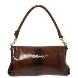 Escada Ombre Brown Python Embossed Leather Buckle Flap Shoulder Bag