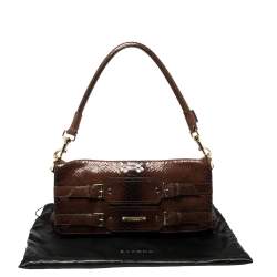 Escada Ombre Brown Python Embossed Leather Buckle Flap Shoulder Bag