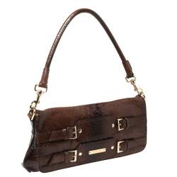 Escada Ombre Brown Python Embossed Leather Buckle Flap Shoulder Bag