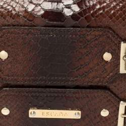 Escada Ombre Brown Python Embossed Leather Buckle Flap Shoulder Bag