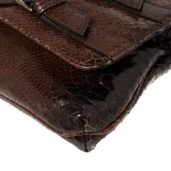 Escada Ombre Brown Python Embossed Leather Buckle Flap Shoulder Bag