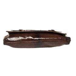 Escada Ombre Brown Python Embossed Leather Buckle Flap Shoulder Bag