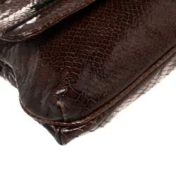 Escada Ombre Brown Python Embossed Leather Buckle Flap Shoulder Bag