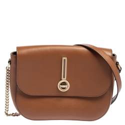 Pre Owned Escada Brown Leather Flap Crossbody Bag