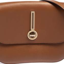 Pre Owned Escada Brown Leather Flap Crossbody Bag