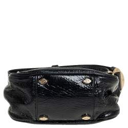 Escada Black Textured Patent Leather Turnlock Flap Baguette Bag
