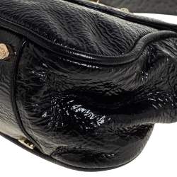 Escada Black Textured Patent Leather Turnlock Flap Baguette Bag