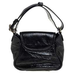 Escada Black Textured Patent Leather Turnlock Flap Baguette Bag
