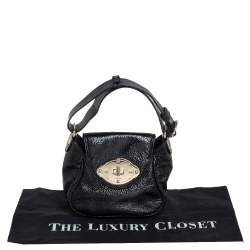 Escada Black Textured Patent Leather Turnlock Flap Baguette Bag