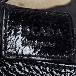 Escada Black Textured Patent Leather Turnlock Flap Baguette Bag