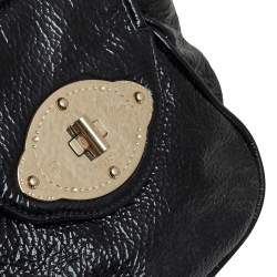 Escada Black Textured Patent Leather Turnlock Flap Baguette Bag