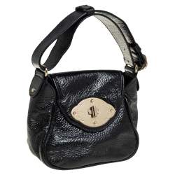 Escada Black Textured Patent Leather Turnlock Flap Baguette Bag