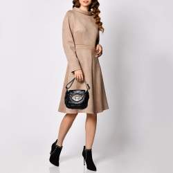 Escada Black Textured Patent Leather Turnlock Flap Baguette Bag