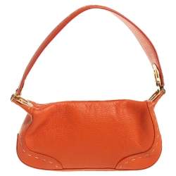 Pre Owned Escada Orange Leather Eluna Baguette Shoulder Bag