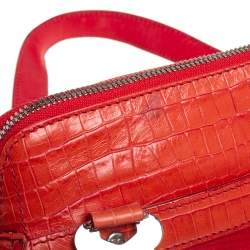 Escada Orange Fabric and Croc Embossed Leather Satchel