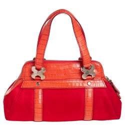 Escada Orange Fabric and Croc Embossed Leather Satchel